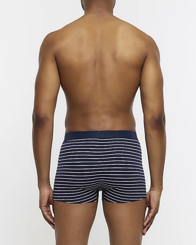 River Island 4PK stripe Cotton Stretch trunks Navy Hot