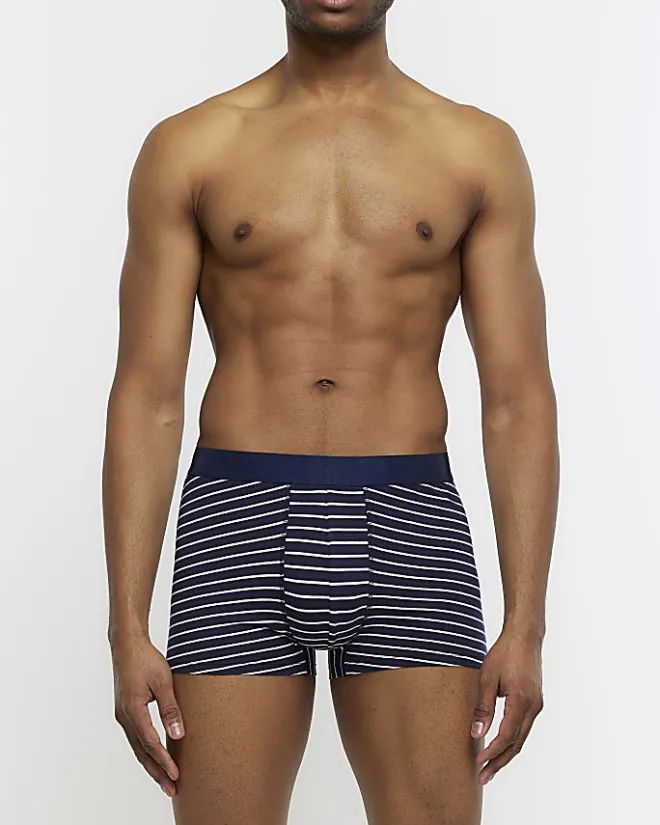 River Island 4PK stripe Cotton Stretch trunks Navy Hot