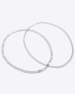 River Island 2PK silver colour chain necklace Grey Best