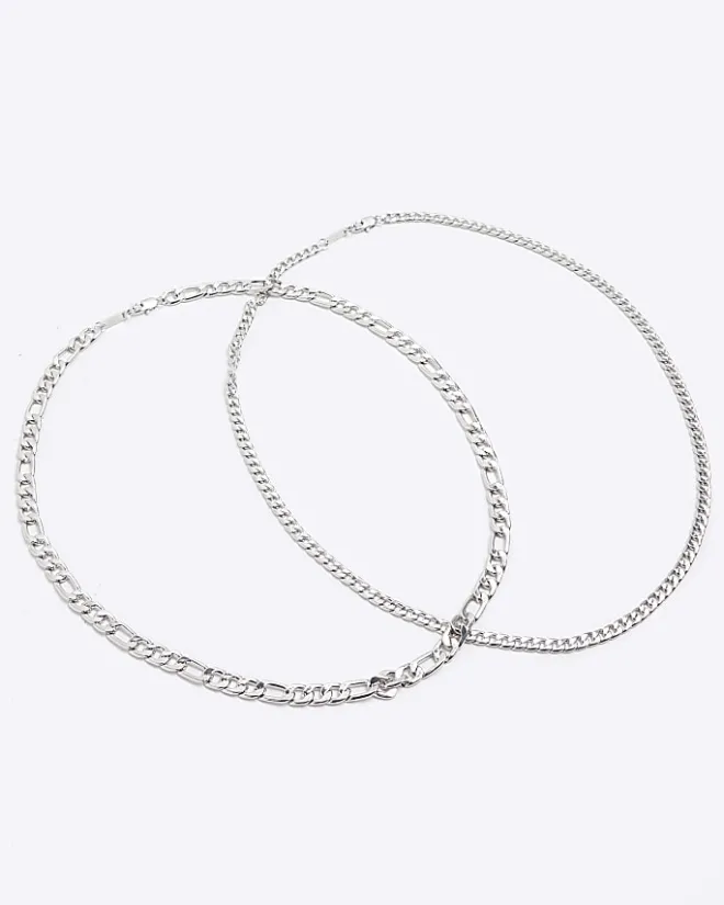 River Island 2PK silver colour chain necklace Grey Best