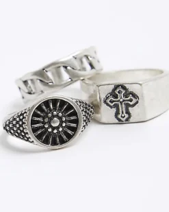 River Island 3PK silver colour cross ring Grey Outlet