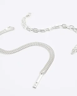 River Island 2PK silver colour pendant necklace Grey Discount