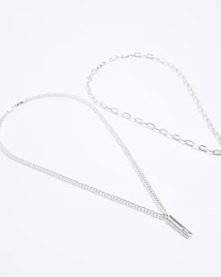 River Island 2PK silver colour pendant necklace Grey Discount