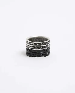 River Island 2PK silver colour textured rings White Sale