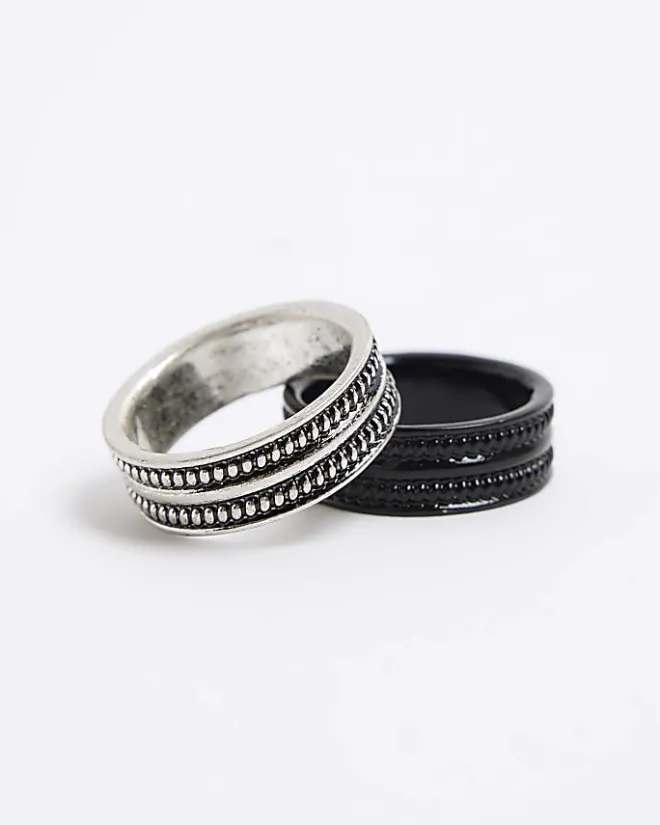 River Island 2PK silver colour textured rings White Sale