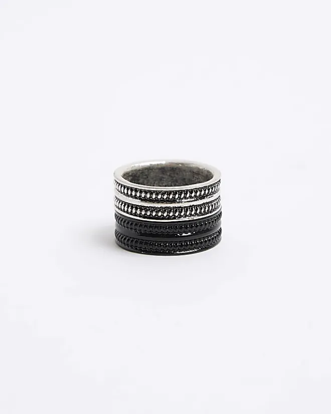 River Island 2PK silver colour textured rings White Sale