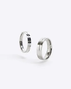 River Island 2PK Silver Stainless Steel colour rings Grey Online