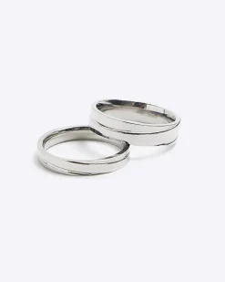 River Island 2PK Silver Stainless Steel colour rings Grey Online