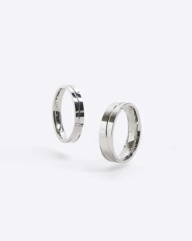 River Island 2PK Silver Stainless Steel colour rings Grey Online