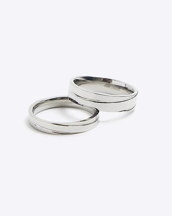 River Island 2PK Silver Stainless Steel colour rings Grey Online