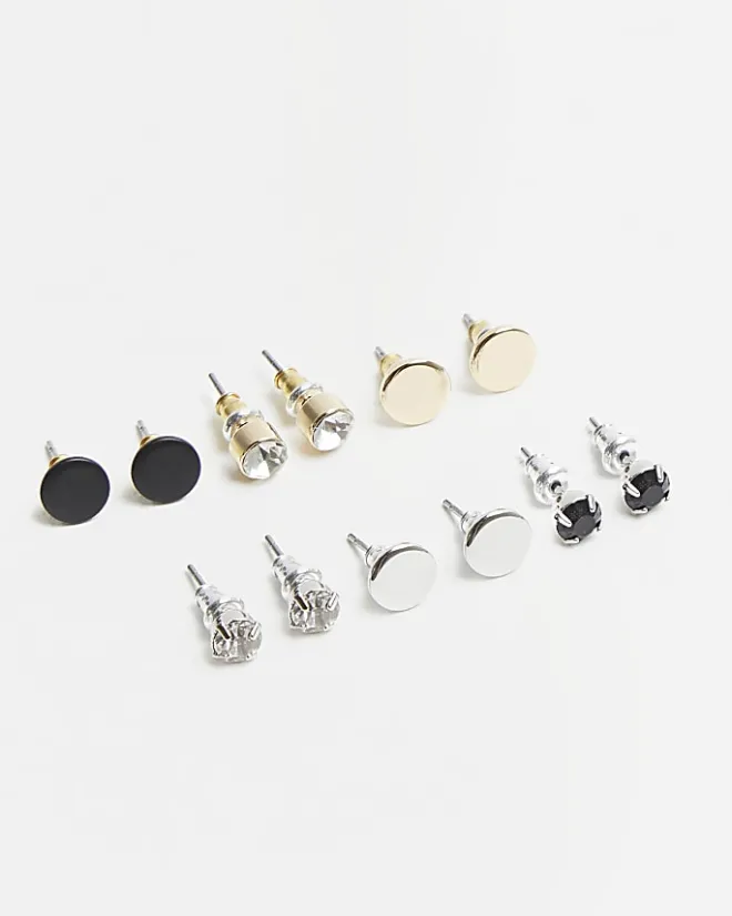 River Island 6PK silver stud earrings Grey Sale