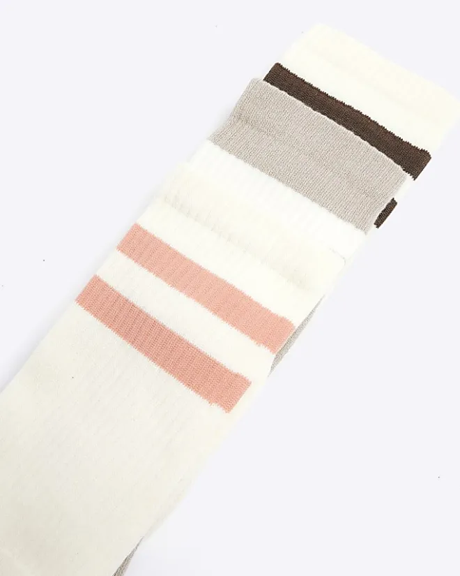 River Island 3PK double stripe tube socks Stone Sale