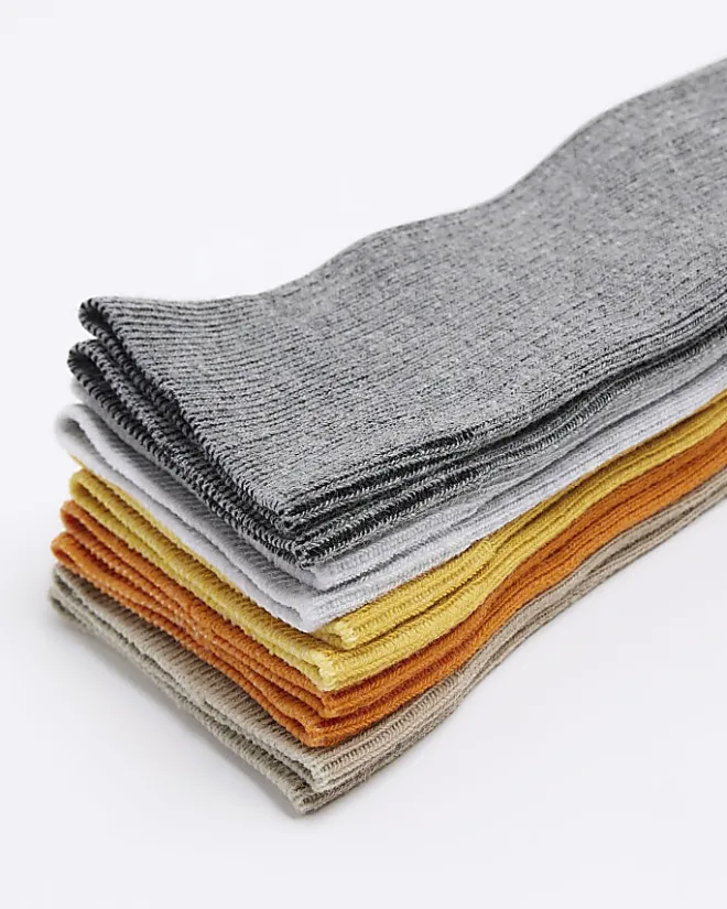River Island 5PK ribbed ankle socks Yellow Clearance