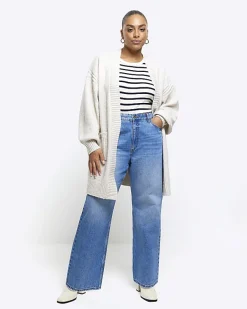 River Island Plus beige knit cardigan Cream Clearance