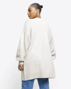 River Island Plus beige knit cardigan Cream Clearance