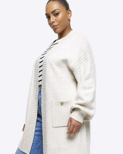 River Island Plus beige knit cardigan Cream Clearance