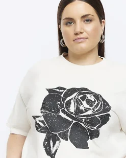 River Island Plus beige rose graphic t-shirt Cream Outlet
