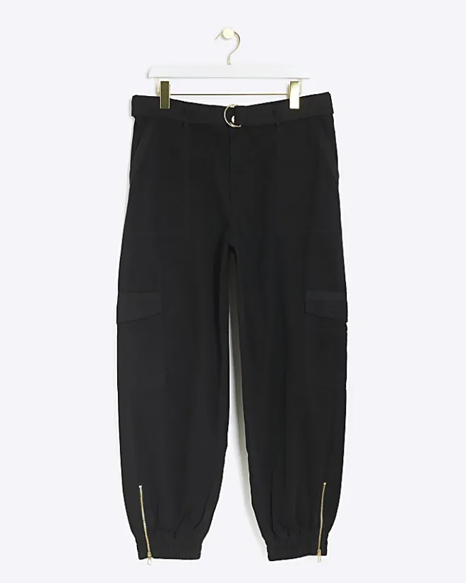 River Island Plus belted utility cargo trousers Black Online