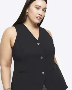 River Island Plus button up waistcoat Black Hot