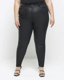 River Island Plus coated high waisted skinny jeans Black Outlet