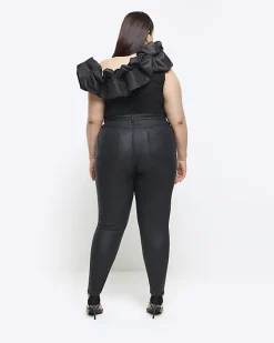 River Island Plus coated high waisted skinny jeans Black Outlet