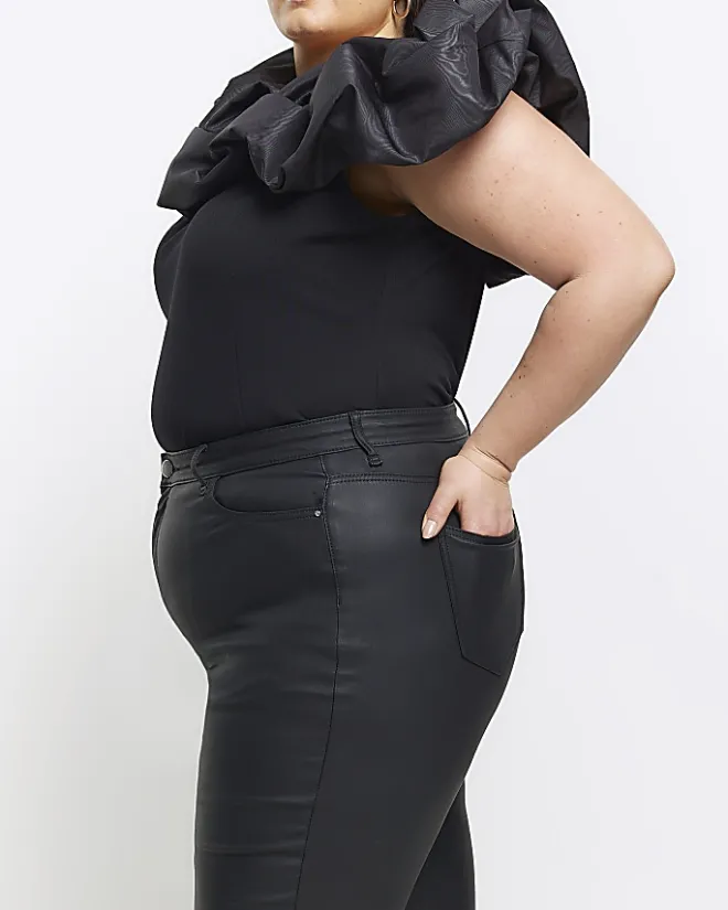 River Island Plus coated high waisted skinny jeans Black Outlet