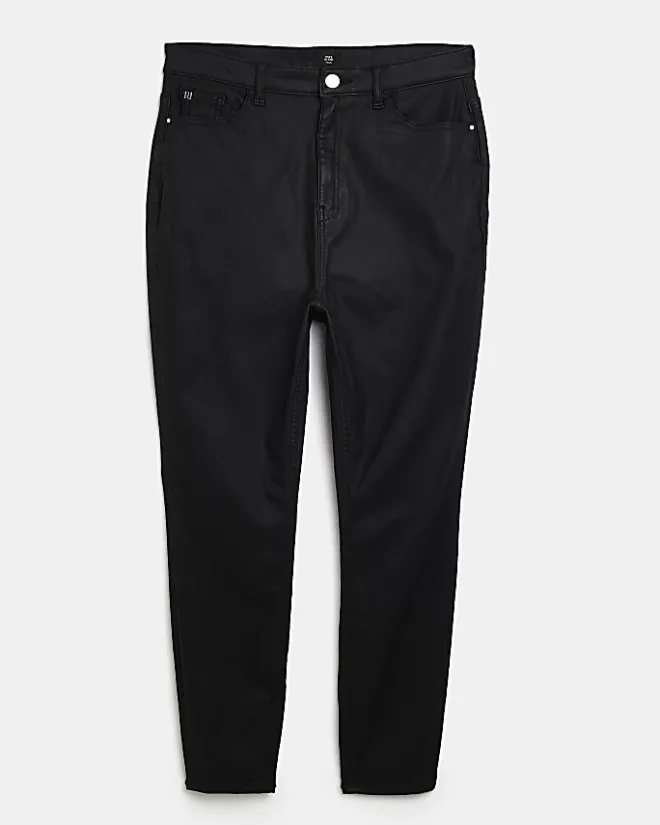 River Island Plus coated high waisted skinny jeans Black Outlet