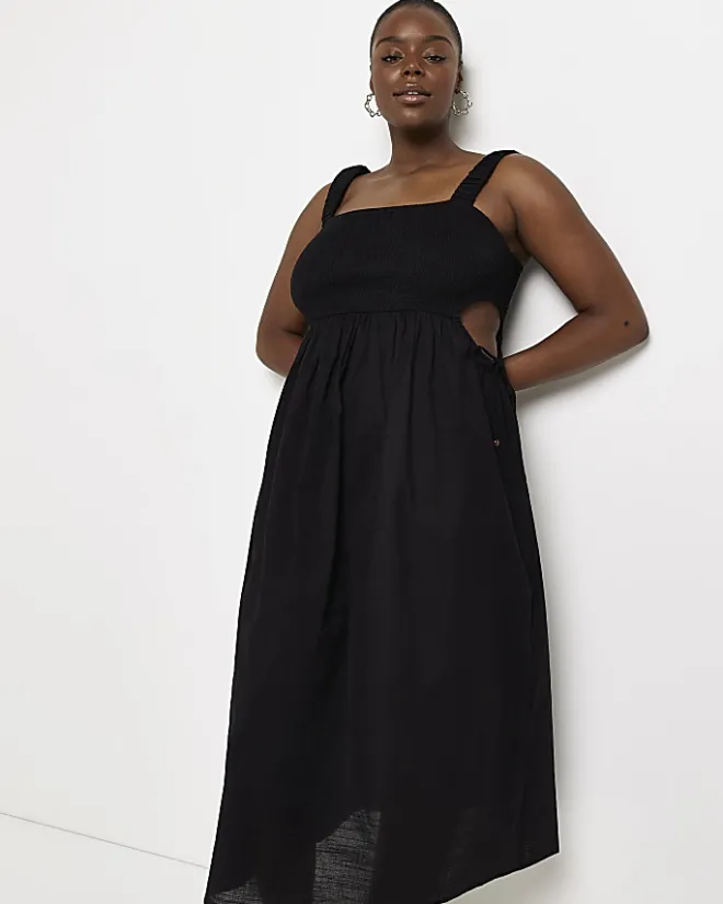 River Island Plus cut out beach midi dress Black Outlet