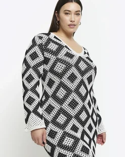 River Island Plus diamond stitch beach maxi dress Black New