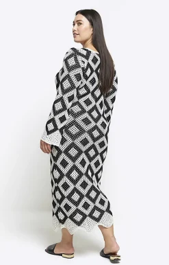River Island Plus diamond stitch beach maxi dress Black New
