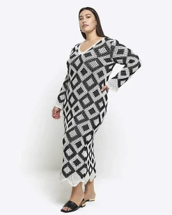 River Island Plus diamond stitch beach maxi dress Black New
