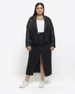 River Island Plus faux leather biker jacket Black Outlet