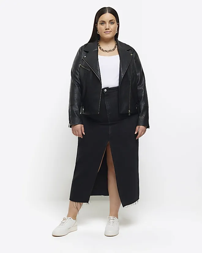 River Island Plus faux leather biker jacket Black Outlet