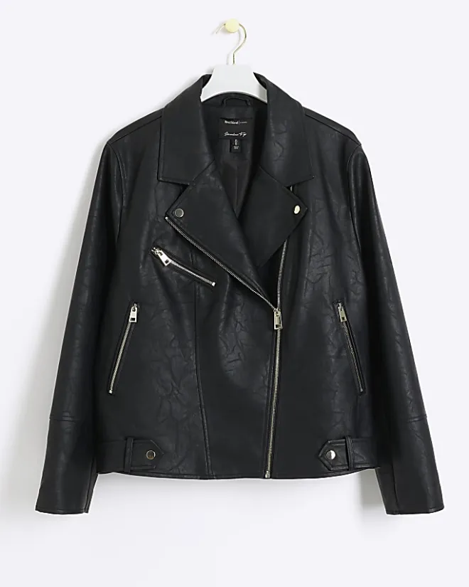 River Island Plus faux leather biker jacket Black Outlet