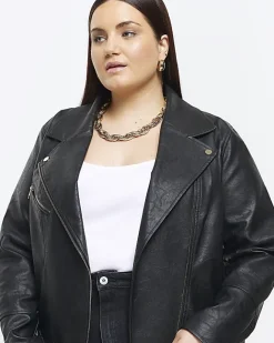 River Island Plus faux leather biker jacket Black Outlet