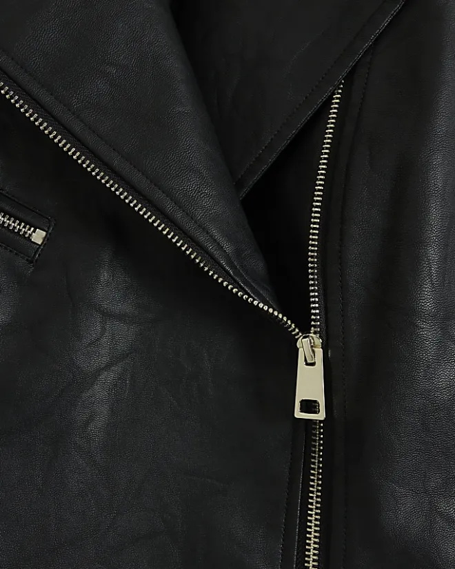 River Island Plus faux leather biker jacket Black Outlet