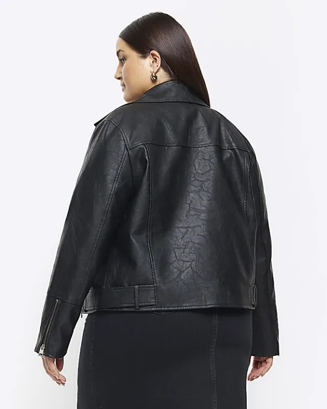 River Island Plus faux leather biker jacket Black Outlet