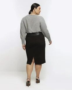 River Island Plus faux leather midi skirt Black Best