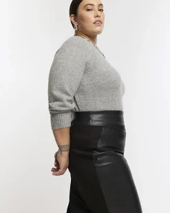 River Island Plus faux leather midi skirt Black Best