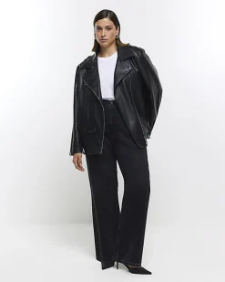 River Island Plus faux leather oversized jacket Black Online