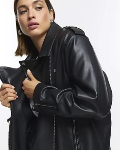 River Island Plus faux leather oversized jacket Black Online