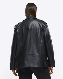 River Island Plus faux leather oversized jacket Black Online