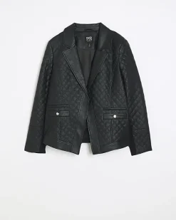 River Island Plus faux leather quilted blazer Black Best