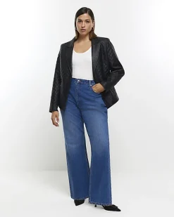River Island Plus faux leather quilted blazer Black Best