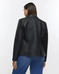 River Island Plus faux leather quilted blazer Black Best