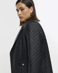 River Island Plus faux leather quilted blazer Black Best