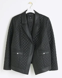 River Island Plus faux leather quilted blazer Black Clearance