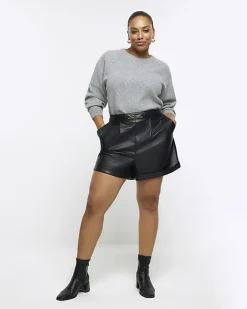 River Island Plus faux leather shorts Black Fashion