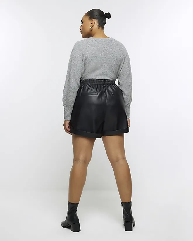 River Island Plus faux leather shorts Black Fashion