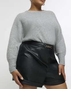 River Island Plus faux leather shorts Black Fashion